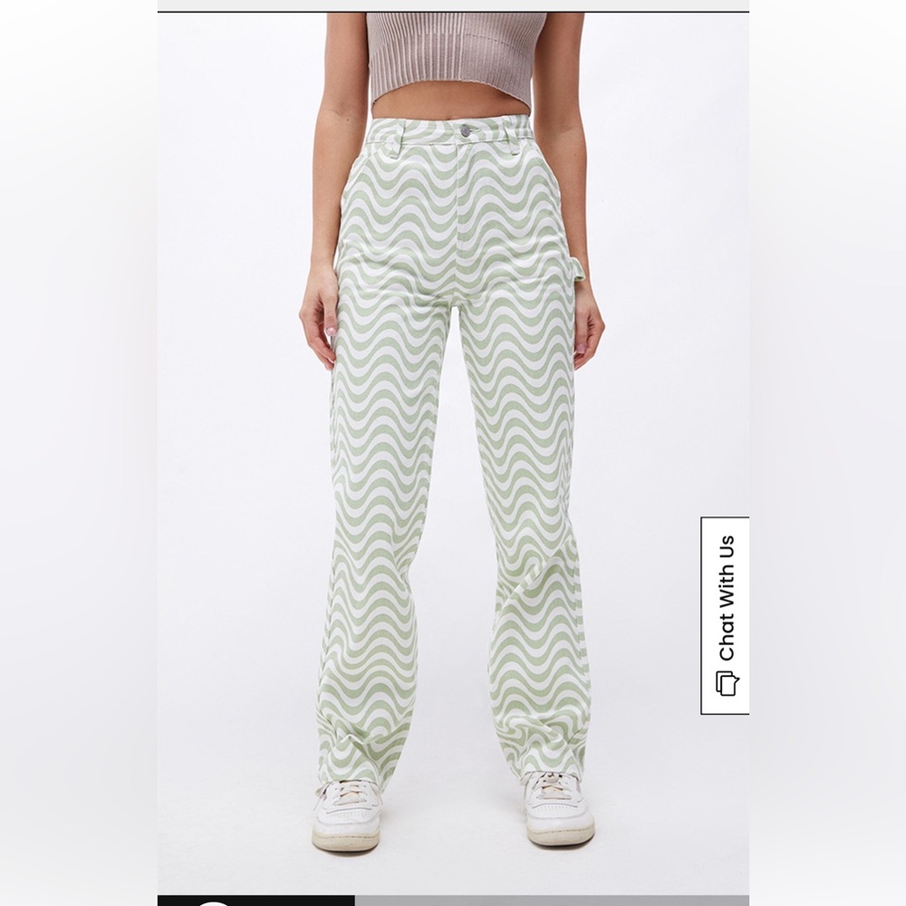 PacSun Green and White Wave Pattern Boyfriend Jeans